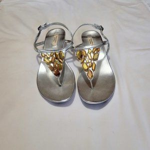Vera Wang Metallic Jewel Sandals, Size 9M--Used, RN No. 73277